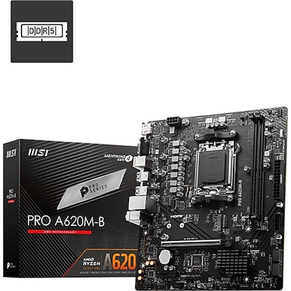 MSI PRO A620M-B AMD A620 AM5 DDR5 6800(OC) ANAKART