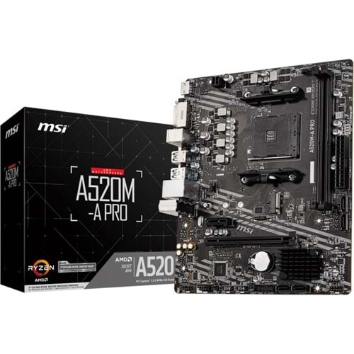MSI A520M-A PRO DDR4 4600MHZ 1XHDMI 1XDVI 1XM.2 USB 3.2 MATX AM4 (AMD AM4 5000/4000 /3000 SERİSİ İLE UYUMLU)