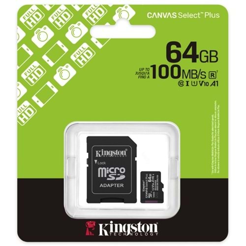 KINGSTON CANVAS SELECT PLUS 64GB GEN3 MICRO SDXC UHS-I 100MB/S (SDCS3/64GB)