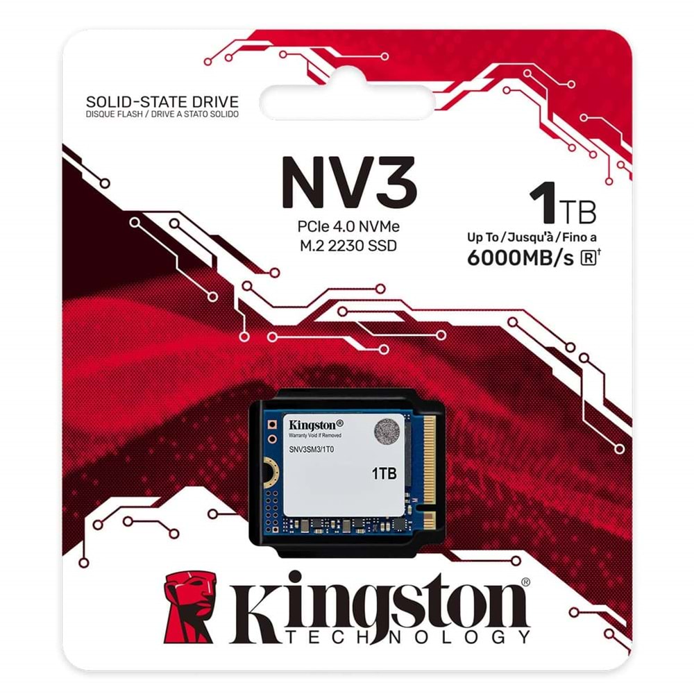 Kingston NV3 1TB NVMe PCIe 4.0 Okuma 6000MB – Yazma 4000MB M.2 SSD (SNV3SM3/1T0)